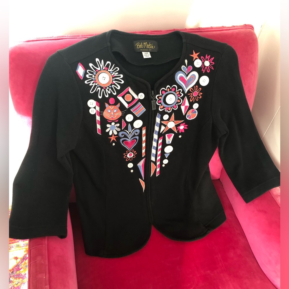 BOB MACKIE wearable art ornate sweater